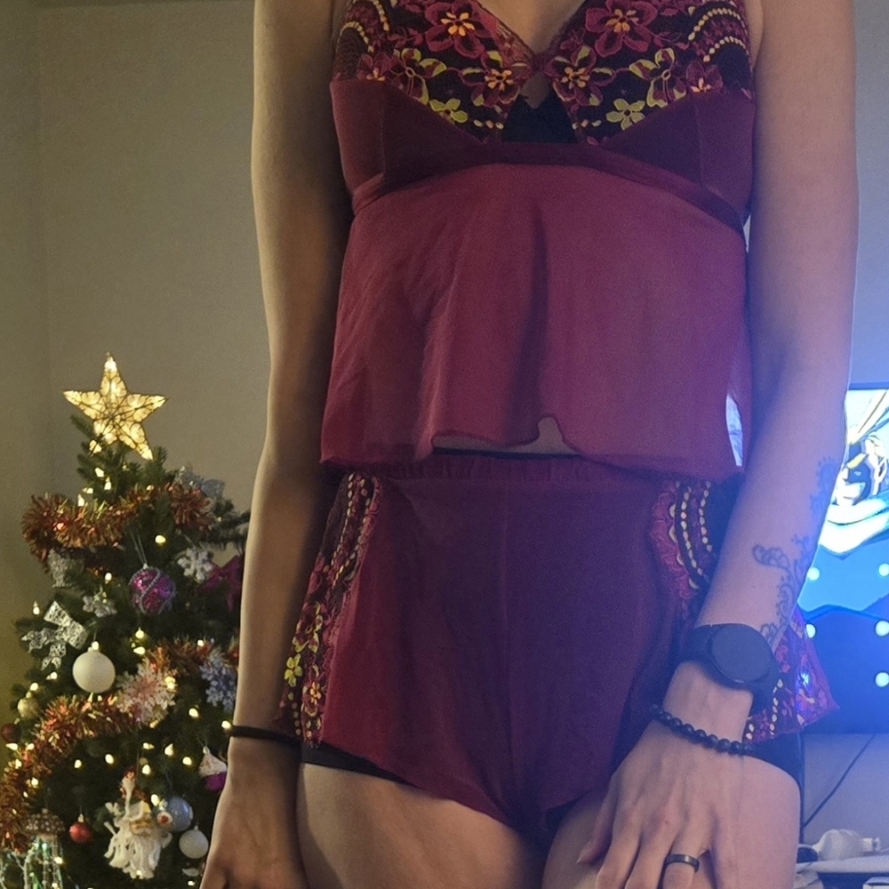 Adore Me Burgundy Floral Pajama Set